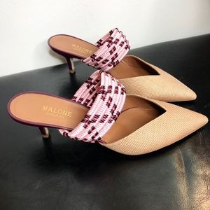 Malone Souliers Cord Trimmed Raffia Leather Mules